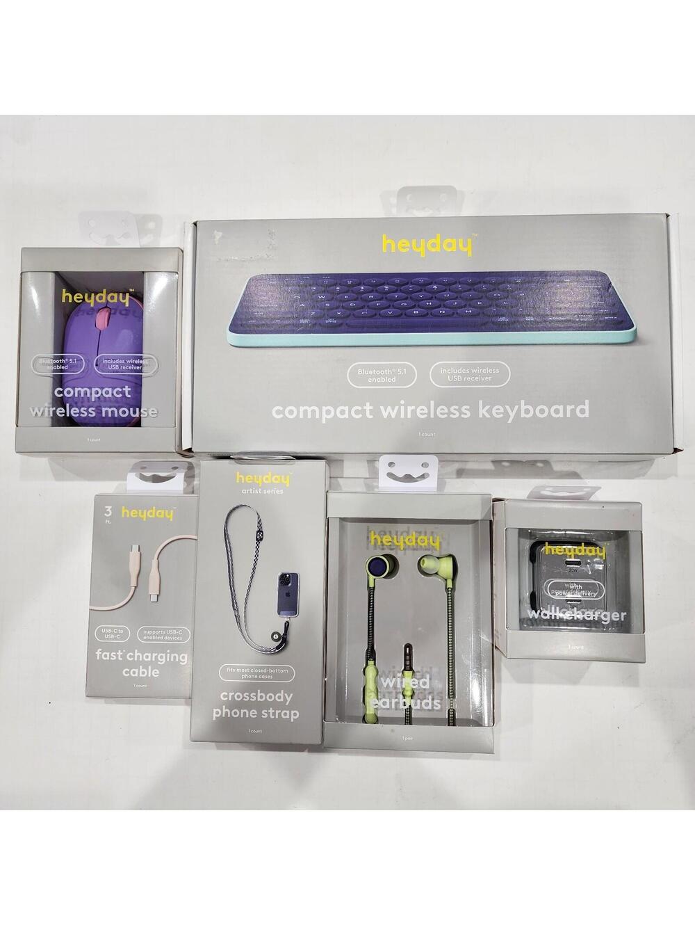 *Bundle* HeyDay Bluetooth Keyboard / Mouse / Earbuds / Wall Charger /Cable LOT 6